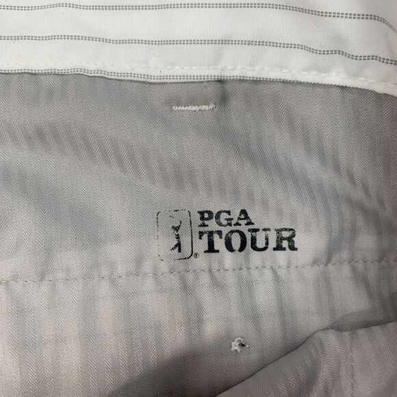 PGA Tour Short Mens 38 White Pinstripe Moisture Wicking Performance Golf Chino - Picture 4 of 11